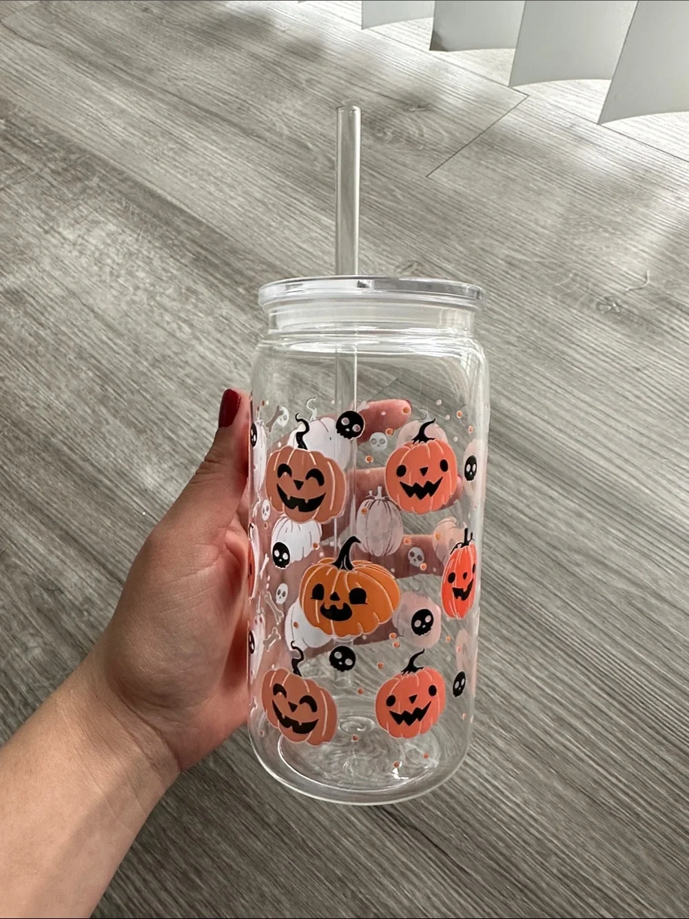 Halloween Pumpkin plastic cup with Straw - Orange Pumpkin Design